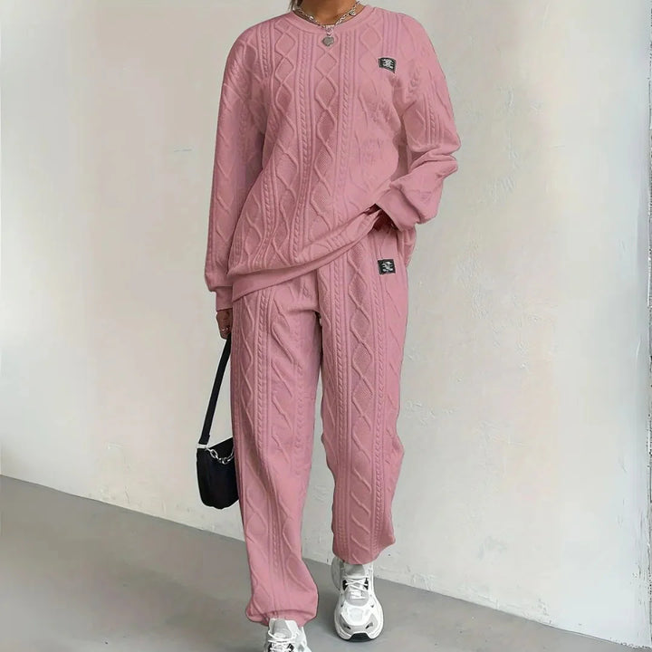 Textured Cable Knit Lounge Set-MODAUTLET