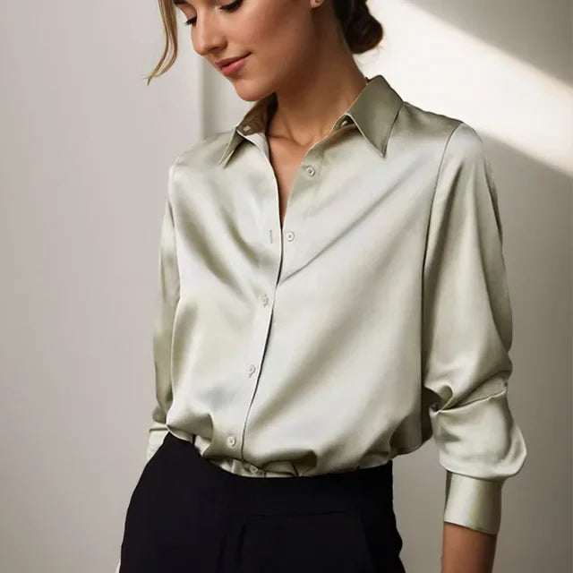 Stella | Blusa de Cetim de Manga Comprida com Botões para Mulher