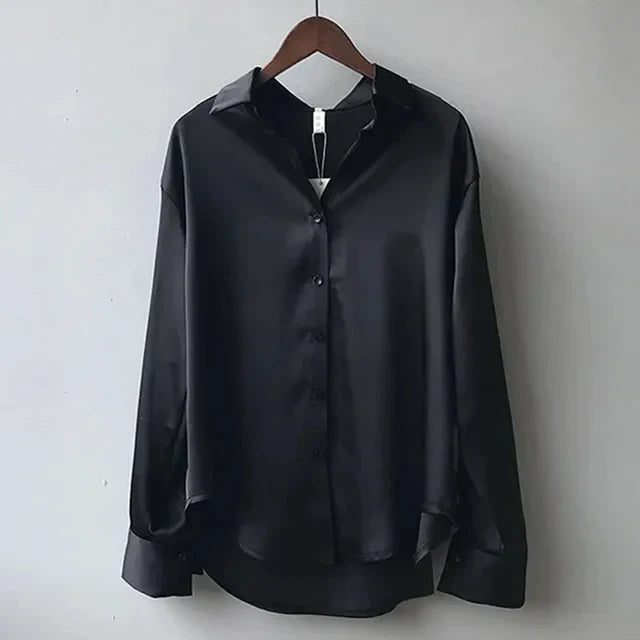 Stella | Blusa de Cetim de Manga Comprida com Botões para Mulher