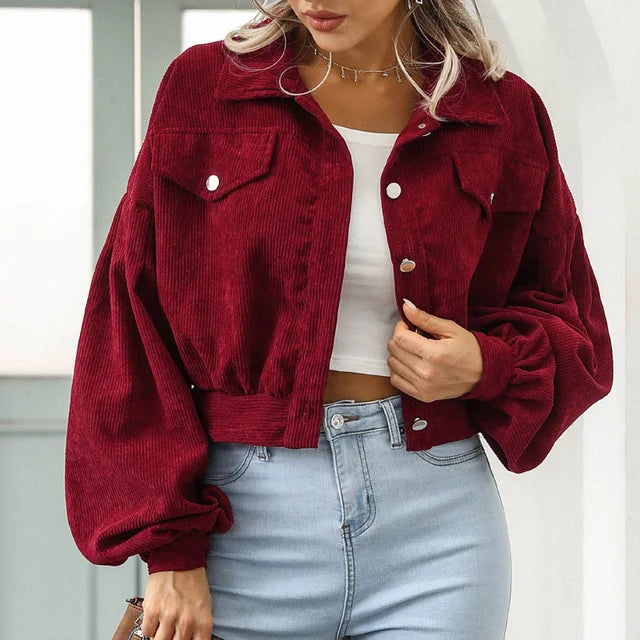 Stylish Corduroy Bomber Jacket for Women Bordeaux
