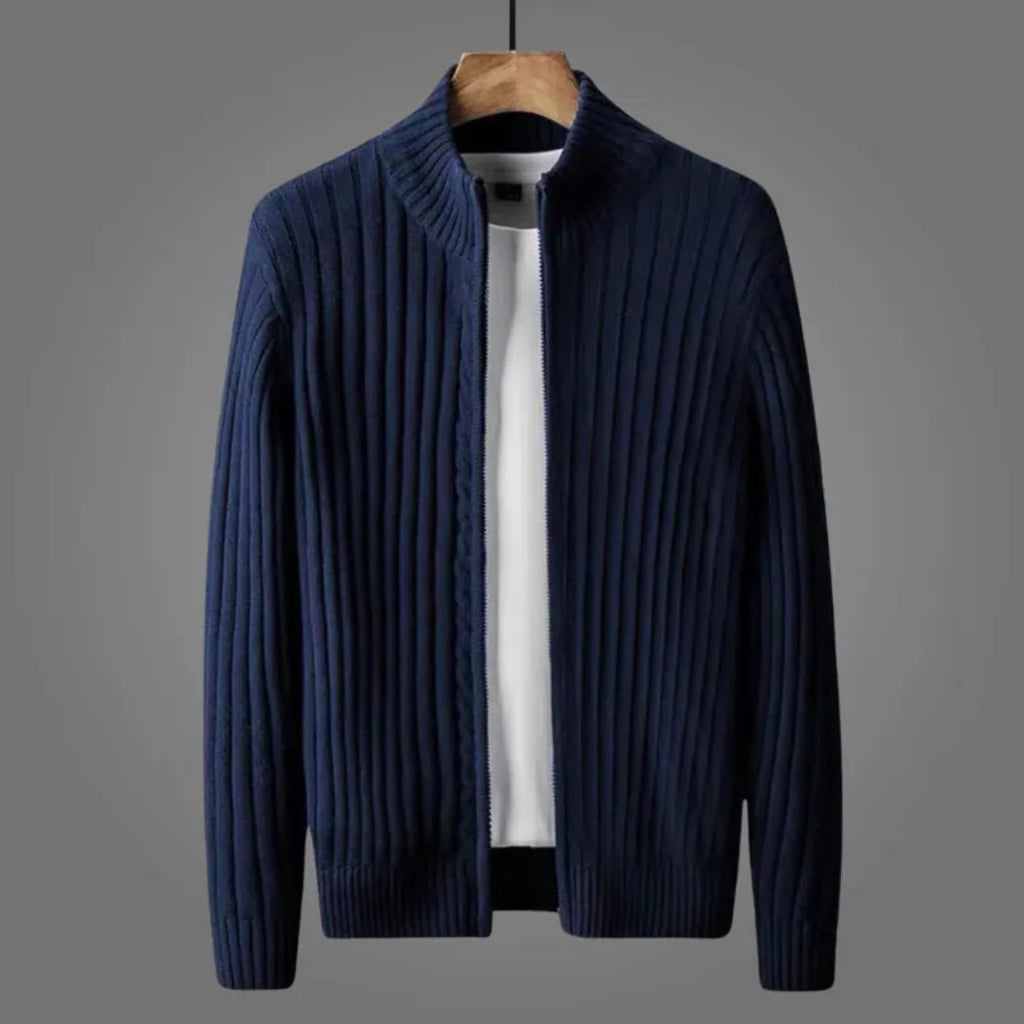 Ribbed Knitted Cardigan for Cozy Style Blue