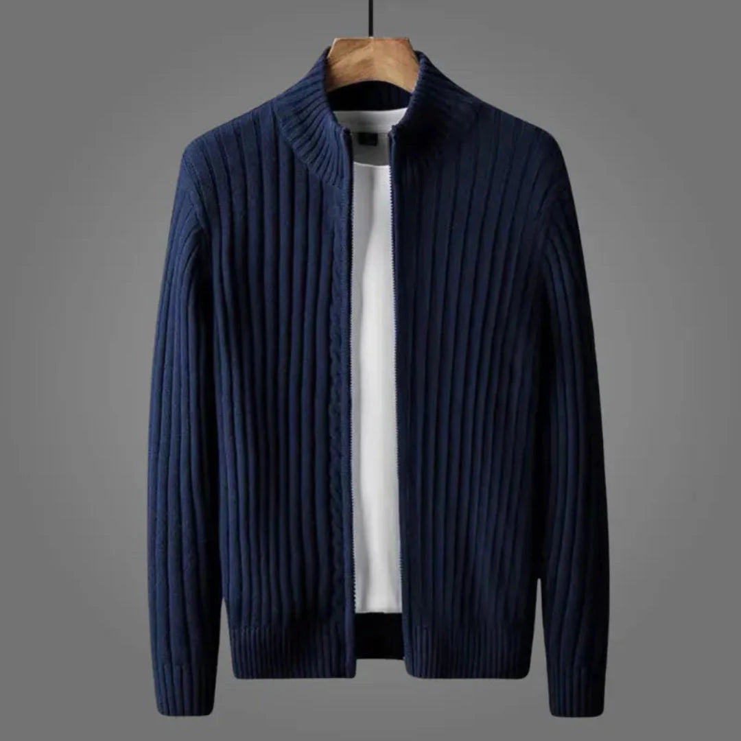 Ribbed Knitted Cardigan for Cozy Style Blue