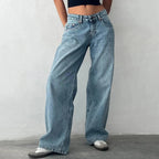 High-Waisted Wide-Leg Jeans for Effortless Style Washed Blue
