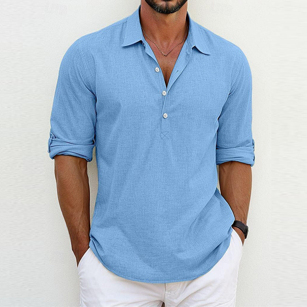 Linen Polo Shirt for Summer Casual Wear Modern Essentials Light Blue