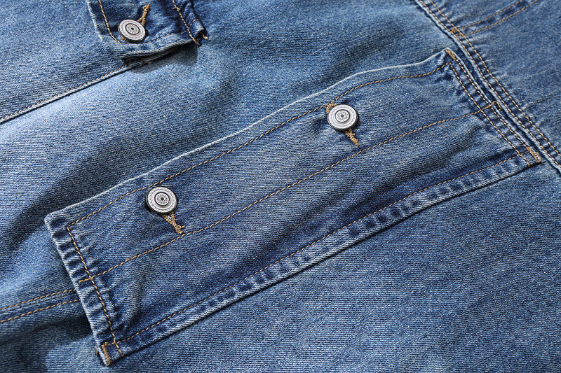 Men's Distressed Denim Multi-Pocket Overalls with Suspenders