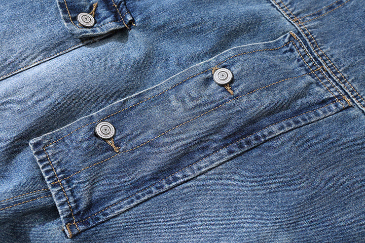 Men's Distressed Denim Multi-Pocket Overalls with Suspenders