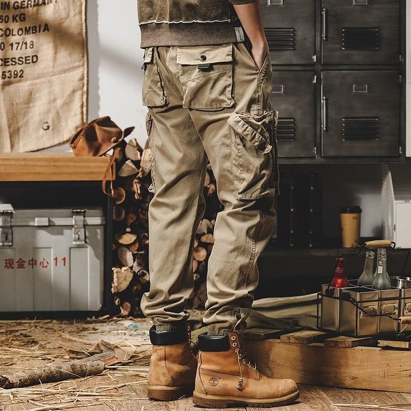 Men's Loose Fit Cargo Pants with Zipper and Snap Closure