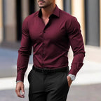Men's Summer Solid Color Long Sleeve Lapel Shirt