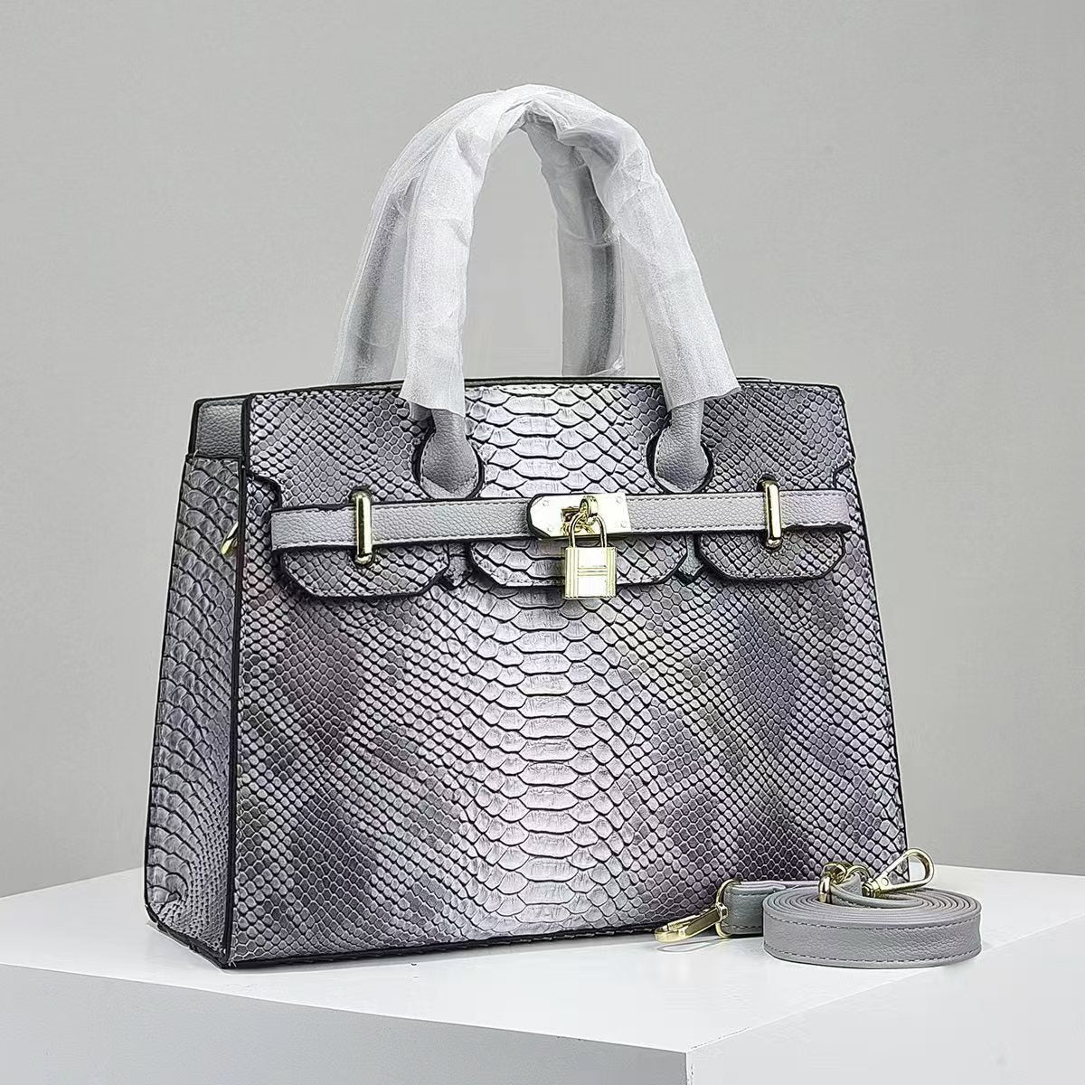 Elegant Croc-Embossed Handbag Gray