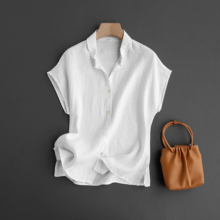 Chemise en lin à manches courtes pour femme