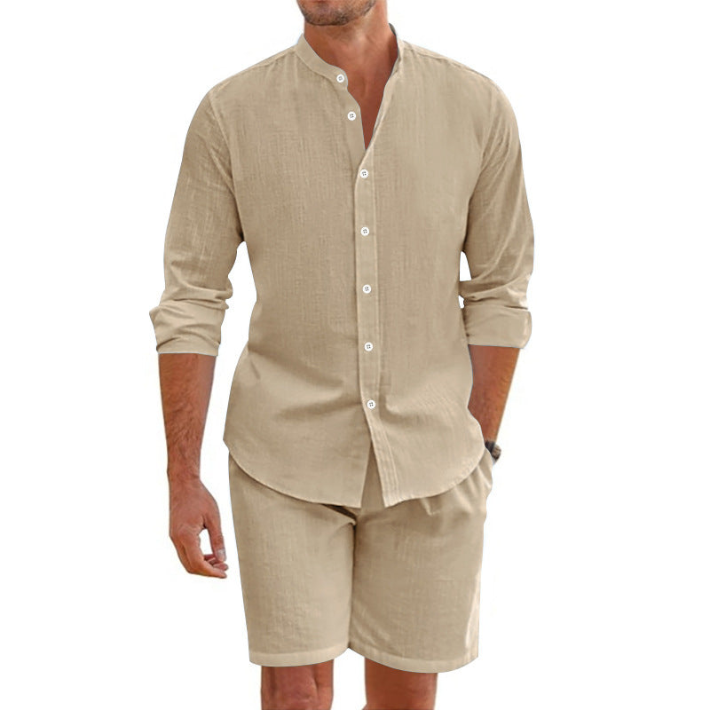 Men’s Beach Shirt & Drawstring Short Set Khaki
