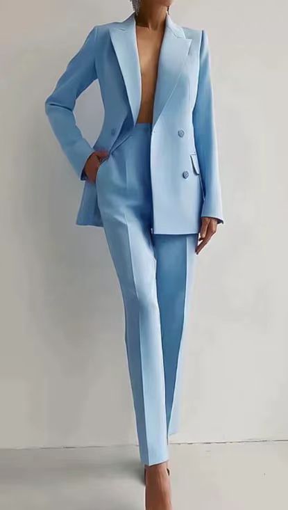 Luxury Women's Two Piece Suit Blazer Sky Blue