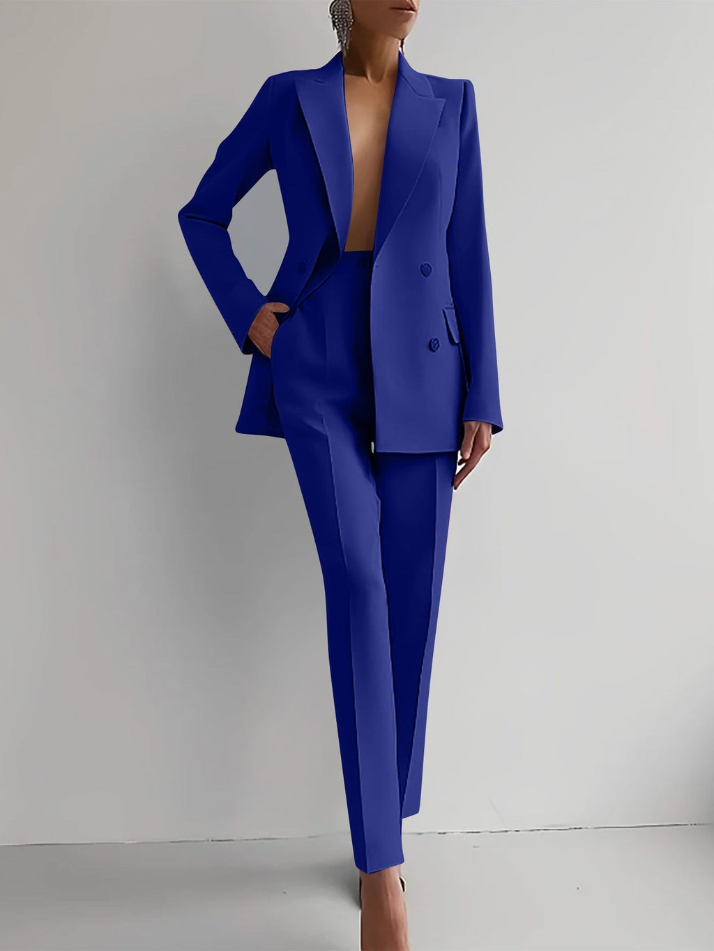 Luxury Women's Two Piece Suit Blazer Blue
