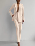 Luxury Women's Two Piece Suit Blazer Apricot White