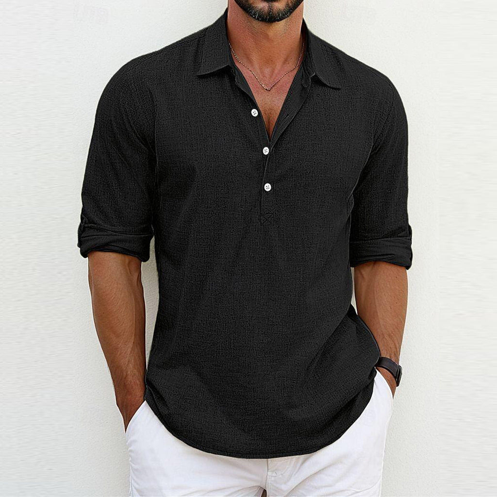 Linen Polo Shirt for Summer Casual Wear Modern Essentials Black