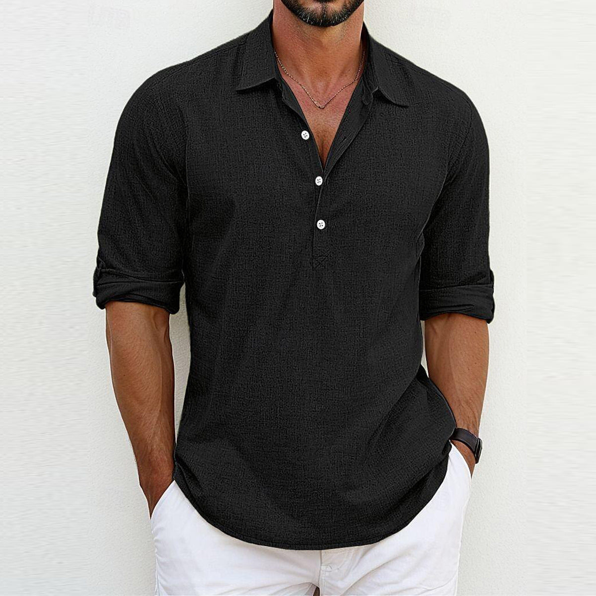 Linen Polo Shirt for Summer Casual Wear Modern Essentials Black