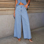 Women’s Denim Vest & Wide‑Leg Trousers Set Blue Jeans