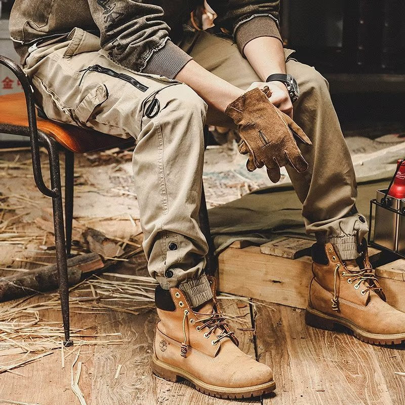 Men's Loose Fit Cargo Pants with Zipper and Snap Closure