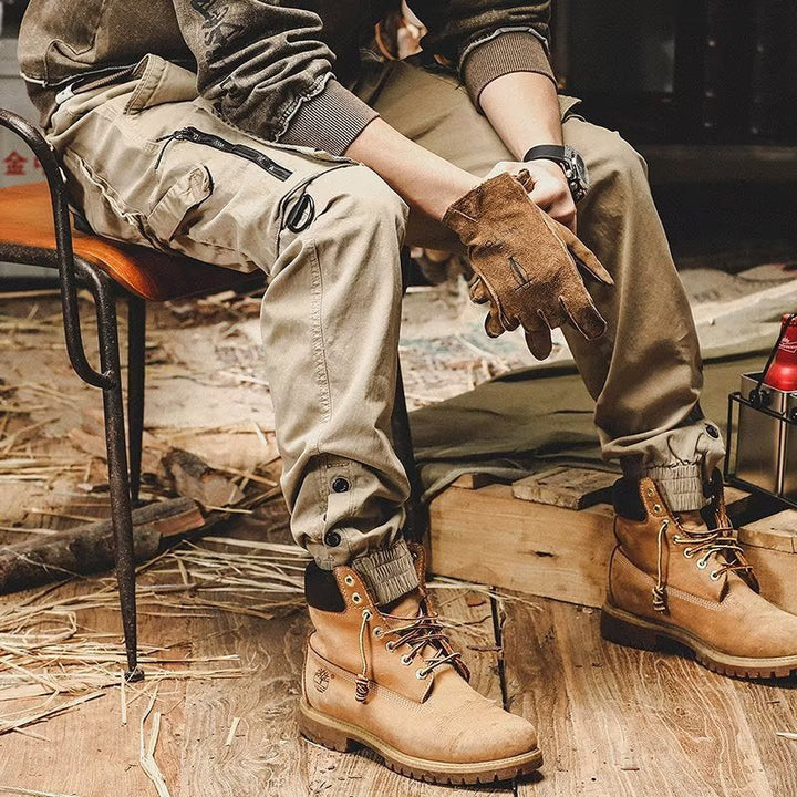 Men's Loose Fit Cargo Pants with Zipper and Snap Closure