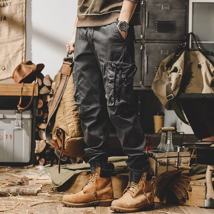 Men's Loose Fit Cargo Pants with Zipper and Snap Closure
