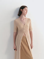 Lightweight Hollow Knit Cardigan for All Seasons Apricot