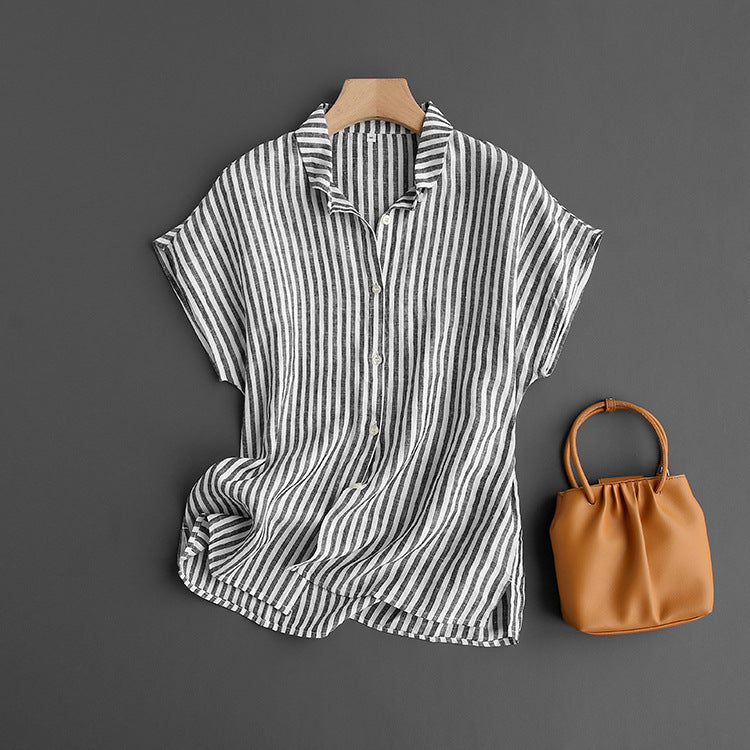 Chemise en lin à manches courtes pour femme
