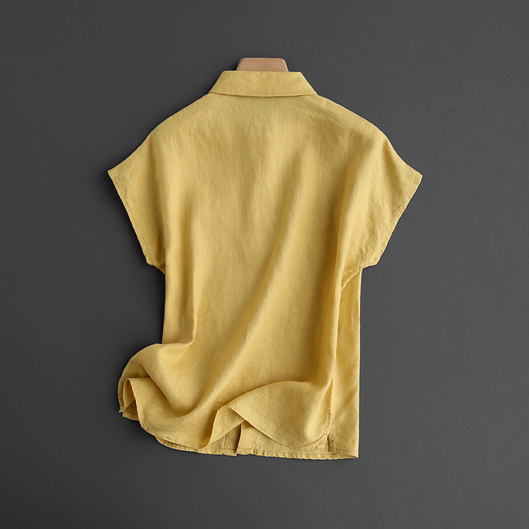 Chemise en lin à manches courtes pour femme