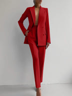 Luxury Women's Two Piece Suit Blazer Red