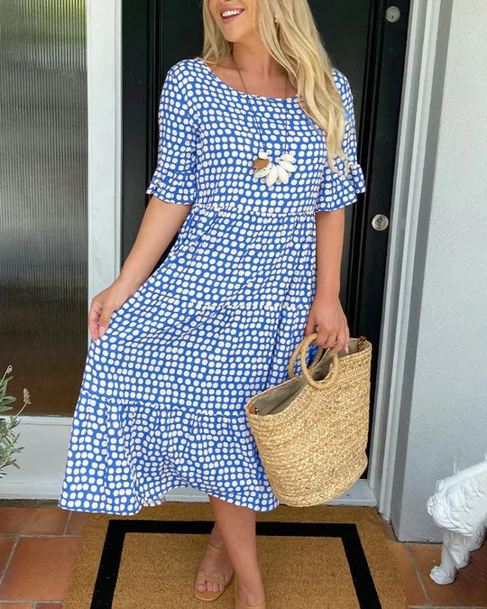 Damen Midikleid mit lockerem Schnitt und Punkten