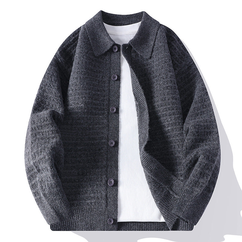 Men's Waffle Knit Cardigan - Cozy and Stylish Layering Piece Gray