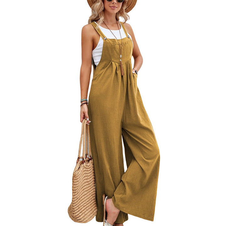 Damen Jumpsuit mit weitem Bein, ärmellos, mit Knopfträgern und Taschen