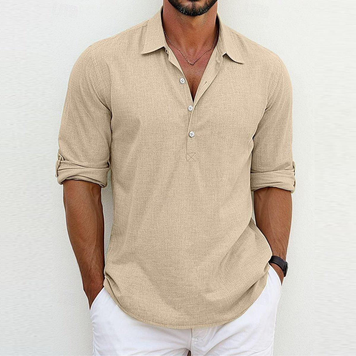 Linen Polo Shirt for Summer Casual Wear Modern Essentials Beige