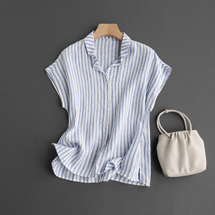 Chemise en lin à manches courtes pour femme