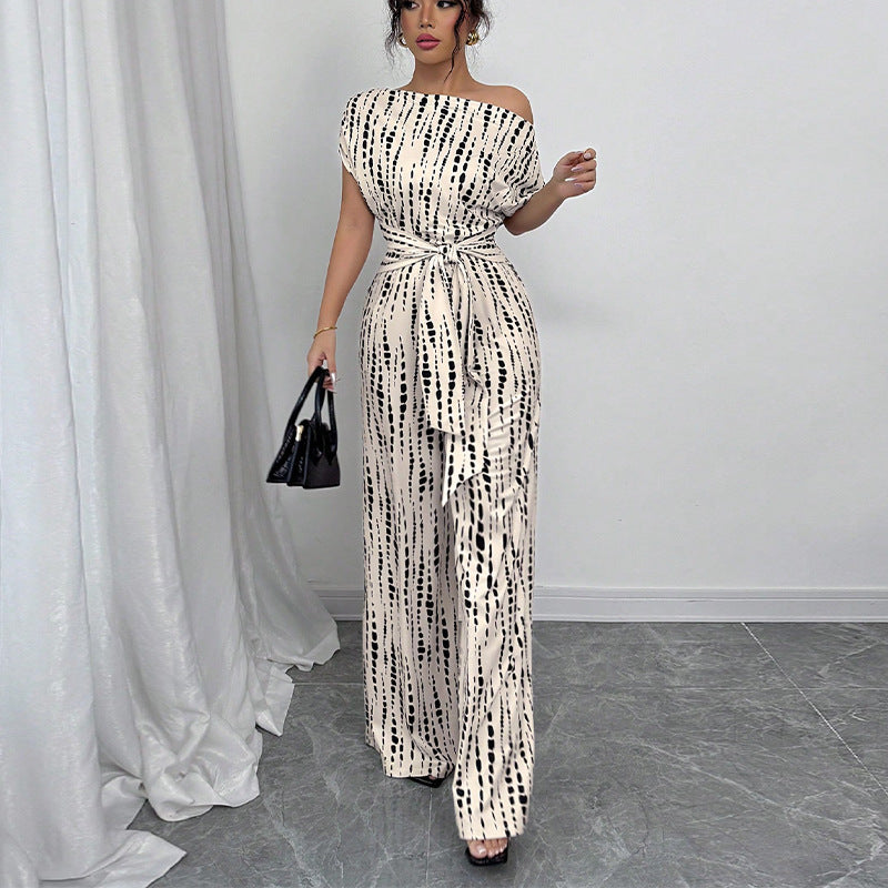 Noelle | Bedruckter One-Shoulder-Jumpsuit für Damen mit weitem Bein