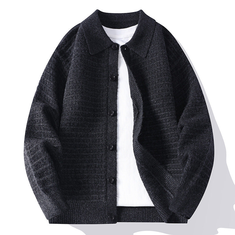 Men's Waffle Knit Cardigan - Cozy and Stylish Layering Piece Black