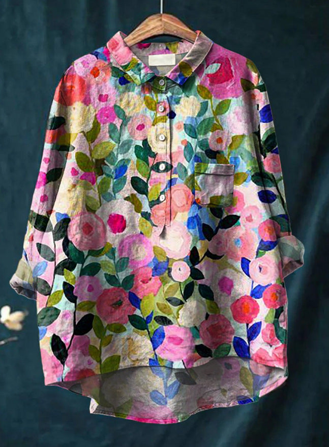 Women's Vintage French Blouse Print 1