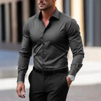 Men's Summer Solid Color Long Sleeve Lapel Shirt