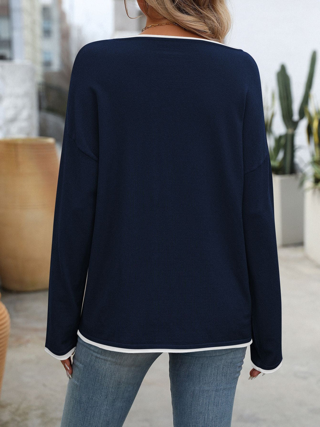 Women's Contrast Trim Long Sleeve Shirt