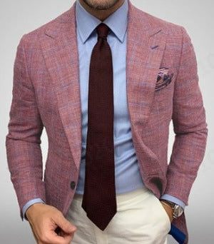 Linen Blazer For Men Formal And Casual Wear Lightweight Red checked