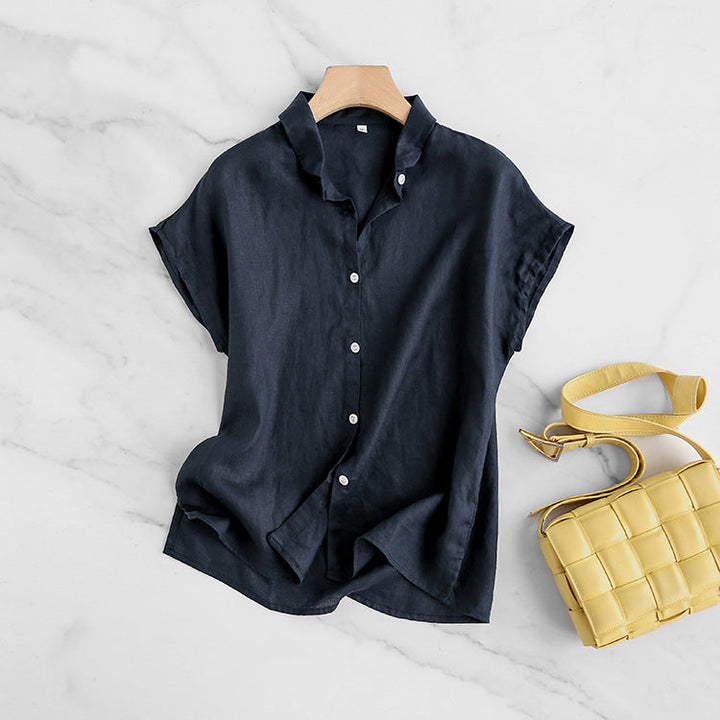 Chemise en lin à manches courtes pour femme