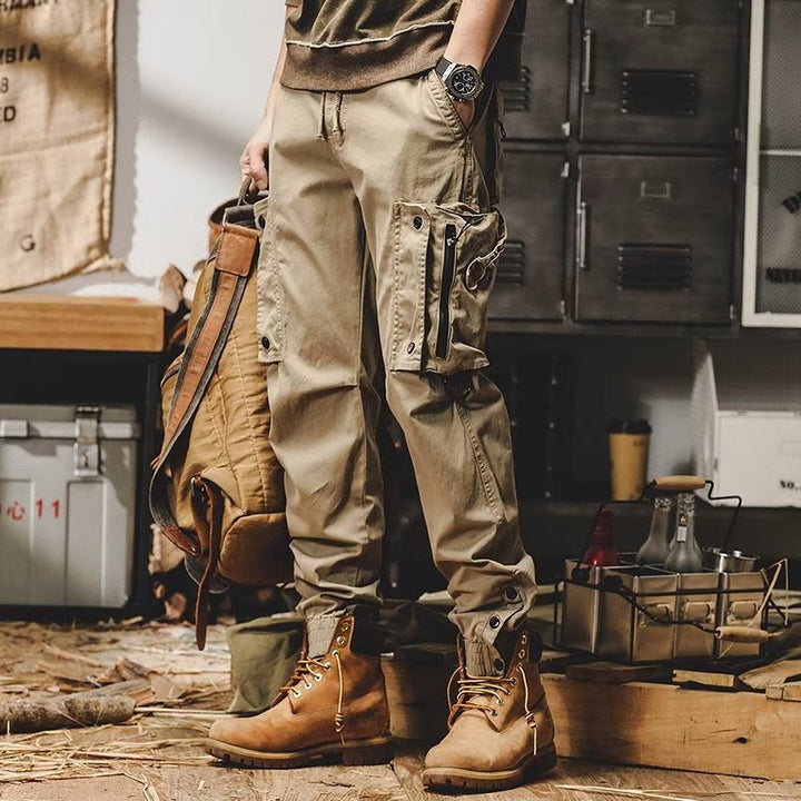 Men's Loose Fit Cargo Pants with Zipper and Snap Closure