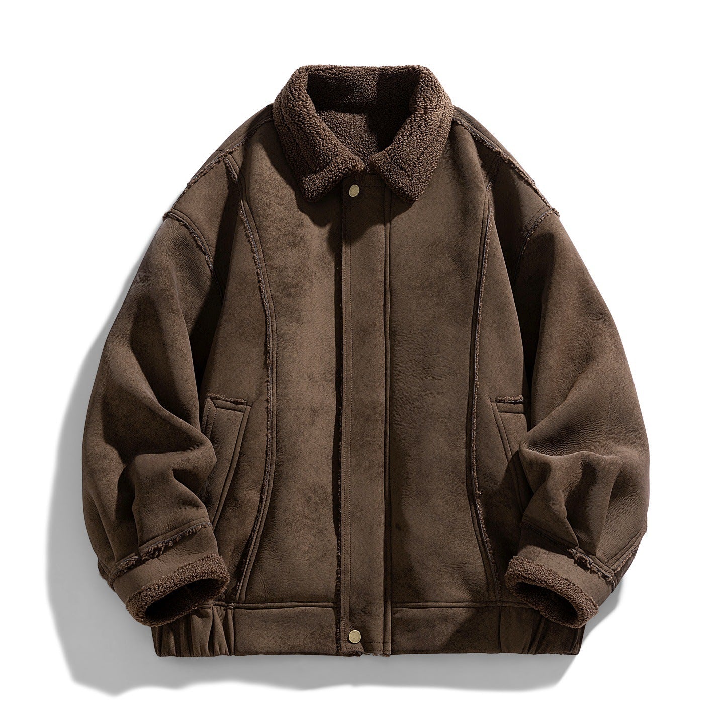 Men's Suede Shearling Jacket - Stylish and Cozy Outerwear Brown