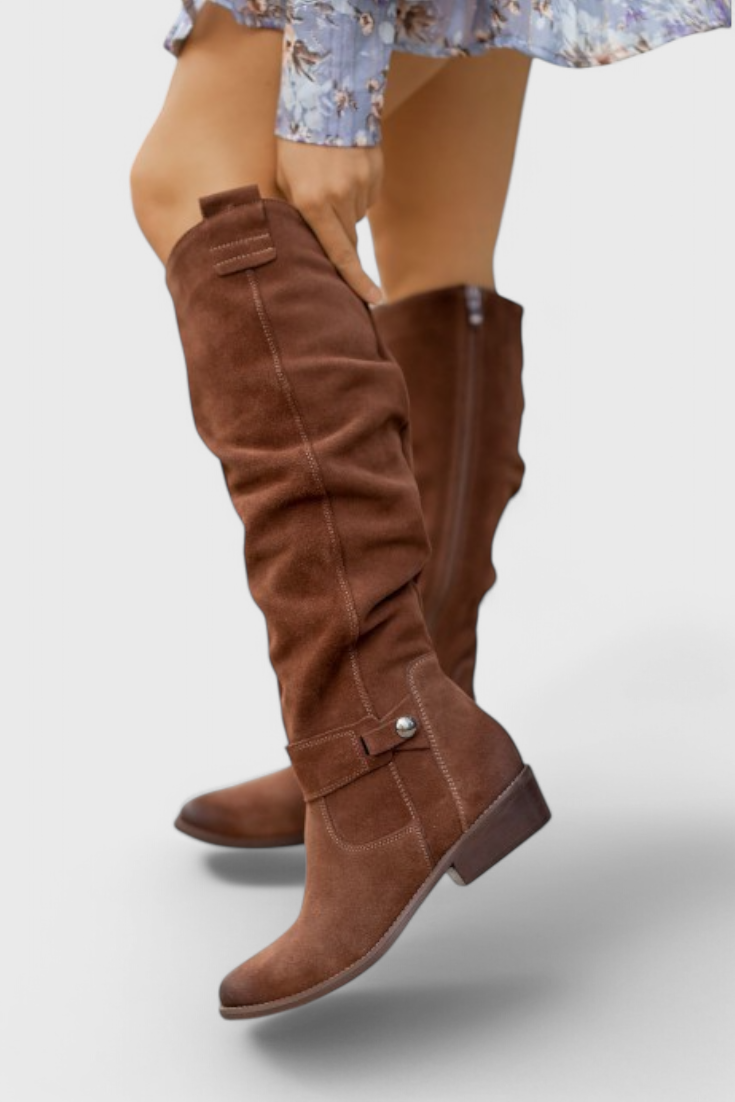 Celine Retro-Inspired High Boots Dark Brown
