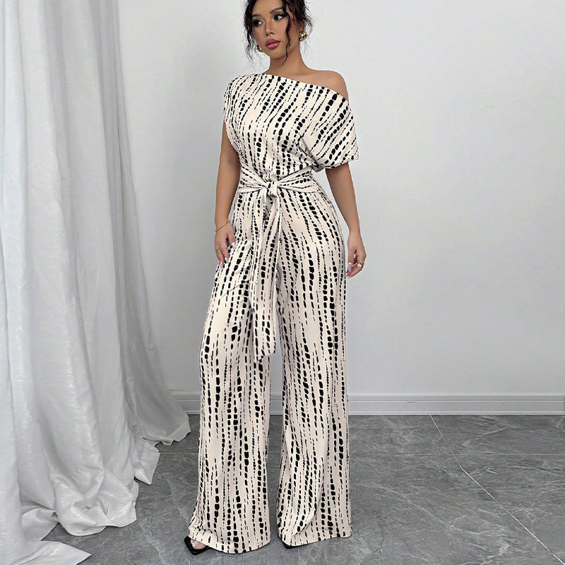 Noelle | Bedruckter One-Shoulder-Jumpsuit für Damen mit weitem Bein