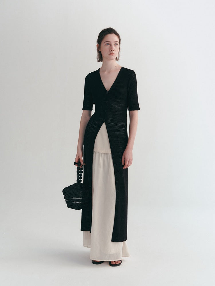 Lightweight Hollow Knit Cardigan for All Seasons Black