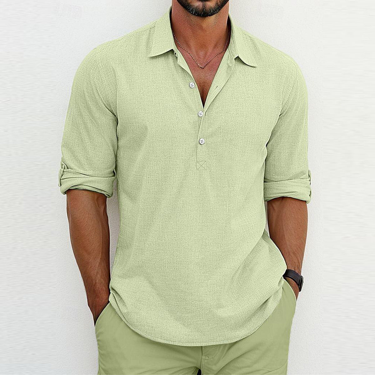 Linen Polo Shirt for Summer Casual Wear Modern Essentials Light Green