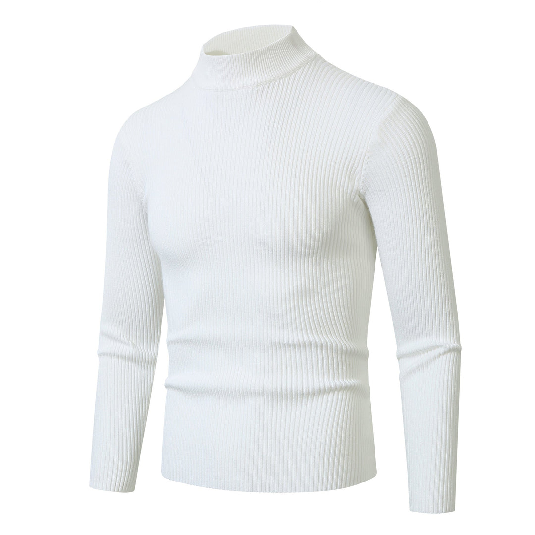 Men's Slim Fit Ribbed Turtleneck Sweater Long Sleeve White