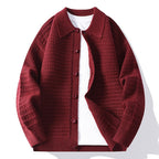 Men's Waffle Knit Cardigan - Cozy and Stylish Layering Piece Red