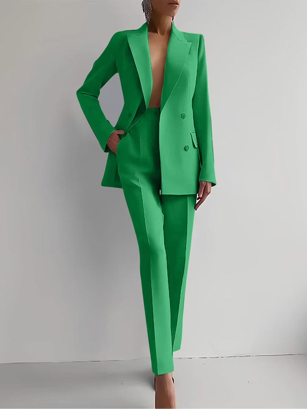 Luxury Women's Two Piece Suit Blazer Green
