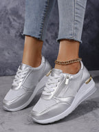 Women's Side-Zip Lace-Up Sneakers Silver